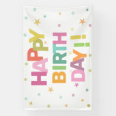 Farbenfrohe Text Confetti und Sterne glücklich zum Banner (Vertikal)