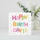 Farbenfrohe Text Confetti und Sterne glücklich zum Karte (Stehend Vorderseite)