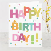 Farbenfrohe Text Confetti und Sterne glücklich zum Karte (Gelbe Blume)