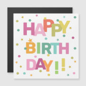 Farbenfrohe Text Confetti und Sterne glücklich zum Magnetkarte (Vorne/Hinten)