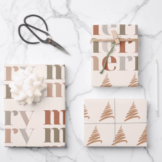 Farbenfrohe Text Muster Weihnachtsbaumgeschenk Geschenkpapier Set (Vorderseite)