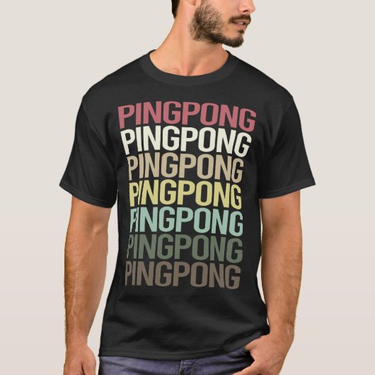 Farbenfrohe Text Ping Pong Tischtennis T-Shirt (Vorderseite)