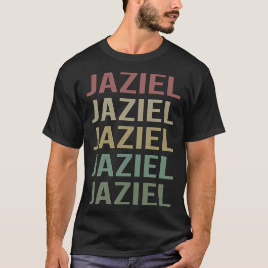 Farbenfrohe Textkunst - Jaziel Name T-Shirt (Vorderseite)