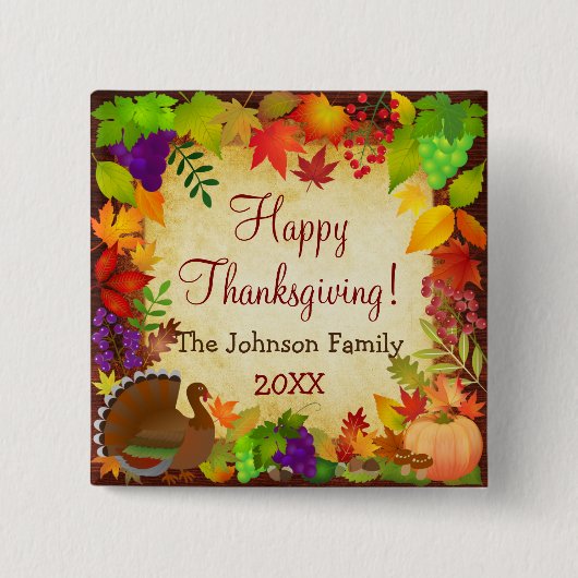 Farbenfrohe Thanksgiving-Ernte Button (Vorderseite)