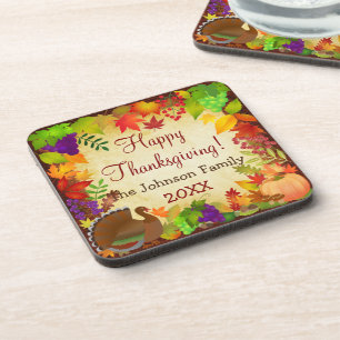 Farbenfrohe Thanksgiving-Ernte Getränkeuntersetzer