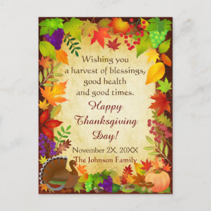 Farbenfrohe Thanksgiving-Ernte Postkarte