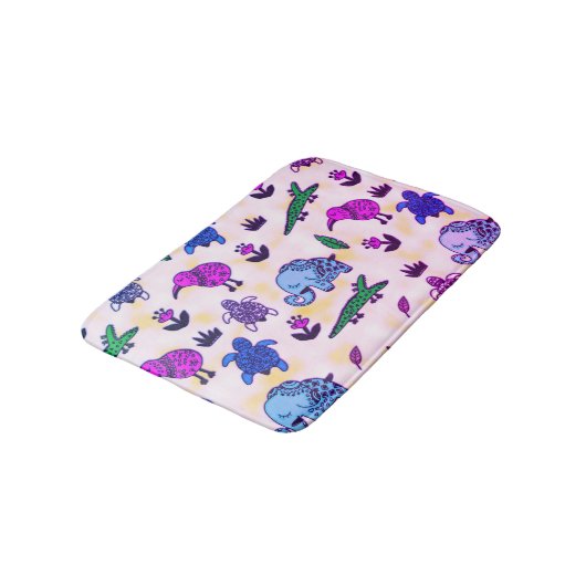 Farbenfrohe Tierdruckkids Badezimmer Badematte (Schrägansicht)