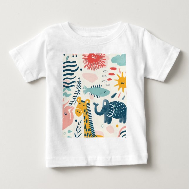 Farbenfrohe Tiere mit Doodles, Mustern Baby T-shirt (Vorderseite)