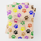Farbenfrohe Tierpfoten rosa Geschenkpapier Set (Beispiel)