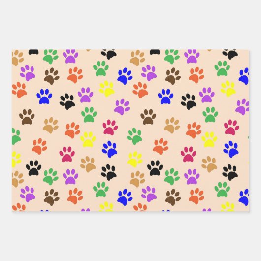 Farbenfrohe Tierpfoten rosa Geschenkpapier Set (Vorderseite)