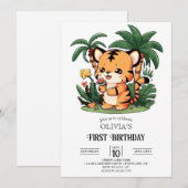 Farbenfrohe Tiger 1. Geburtstag Digital Einladung (Vorne/Hinten)