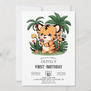 Farbenfrohe Tiger 1. Geburtstag Digital Einladung