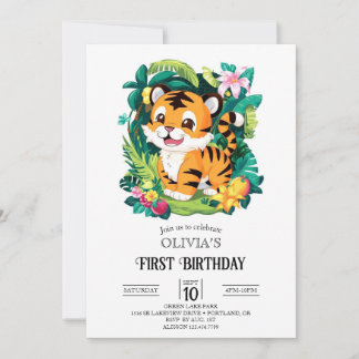 Farbenfrohe Tiger 1. Geburtstag digital Einladung