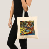 Farbenfrohe Tiger Art Malerei Tragetasche (Vorderseite (Produkt))