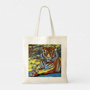 Farbenfrohe Tiger Art Malerei Tragetasche