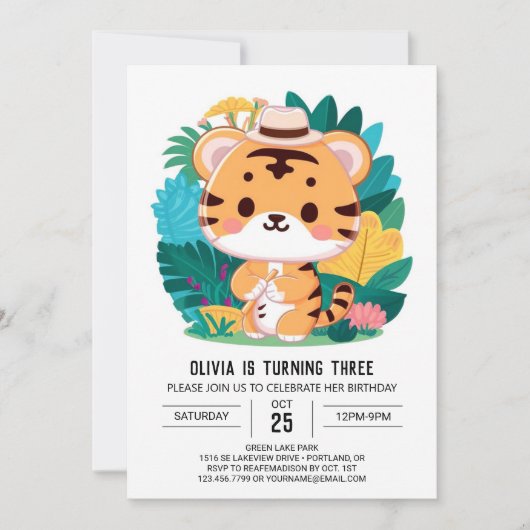 Farbenfrohe Tiger Digital Geburtstag Einladung (Vorderseite)