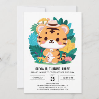 Farbenfrohe Tiger Digital Geburtstag Einladung