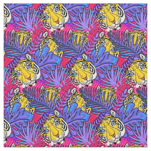 Farbenfrohe Tiger-Dschungelmuster Stoff (Nahaufnahme)