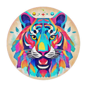 Farbenfrohe Tiger Face Art Schneidebrett