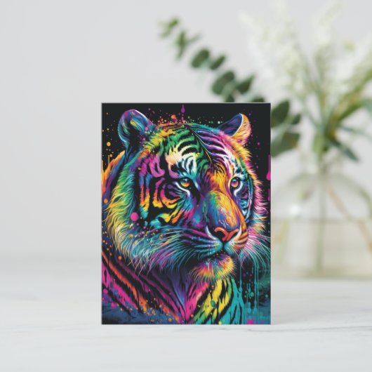 Farbenfrohe Tiger Postkarte (Stehend Vorderseite)