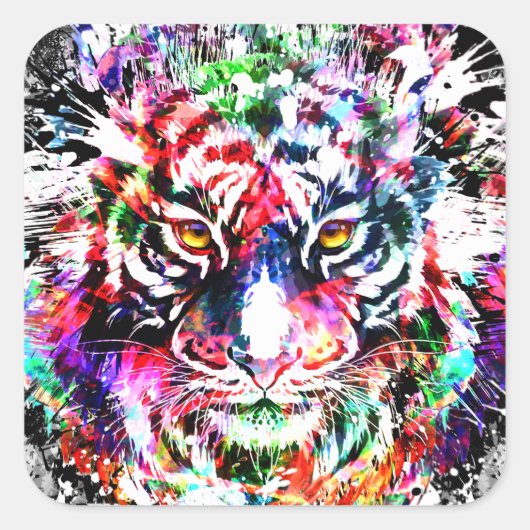 Farbenfrohe Tiger Sticker Square - Wildlife Big Ca (Vorderseite)