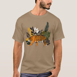 Farbenfrohe Tigerkunst mit tropischen Blättern T-Shirt