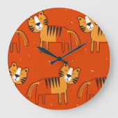 Farbenfrohe Tigers Hand Drawn Decke Große Wanduhr (Vorderseite)