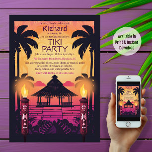 Farbenfrohe Tiki Hawaiian Geburtstagseinladung Einladung