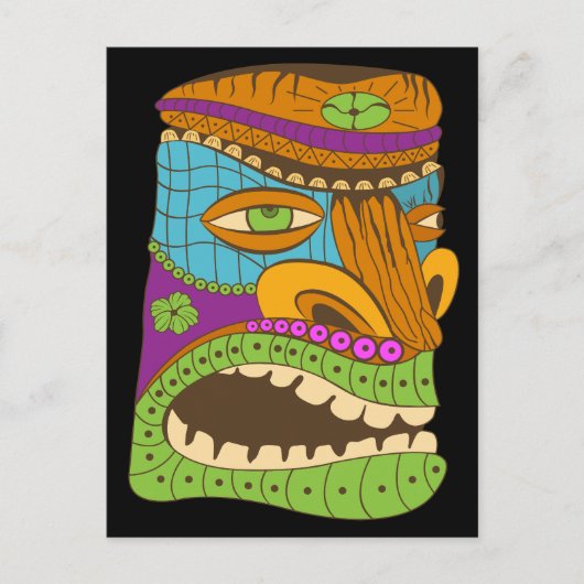Farbenfrohe Tiki Kopf in exotischer Stimmung, schw Postkarte (Vorderseite)