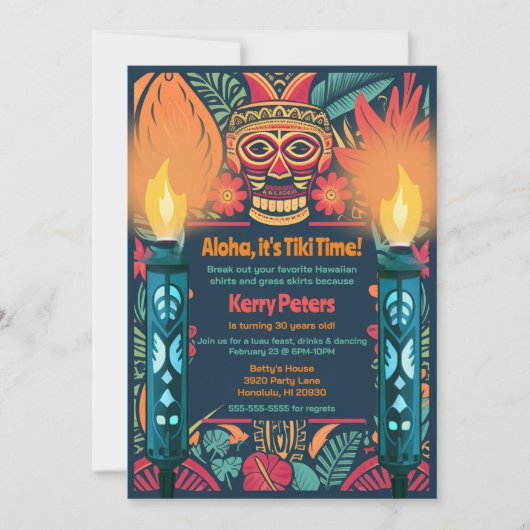 Farbenfrohe Tiki Luau Skull Backyard Birthday Part Einladung (Vorderseite)