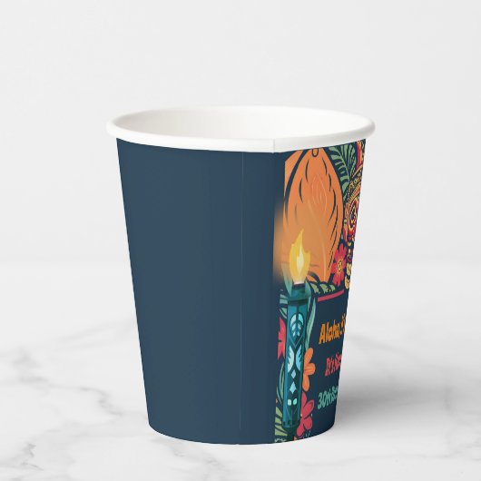 Farbenfrohe Tiki Luau Skull Backyard Birthday Part Pappbecher (Rechts)