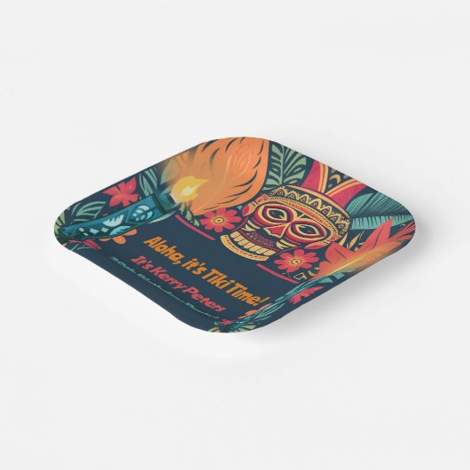 Farbenfrohe Tiki Luau Skull Backyard Birthday Part Pappteller (Gewinkelt)