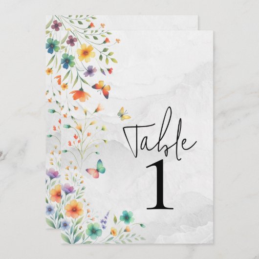 Farbenfrohe Tischnummer der Blumenschmetterlinge (Vorne/Hinten)