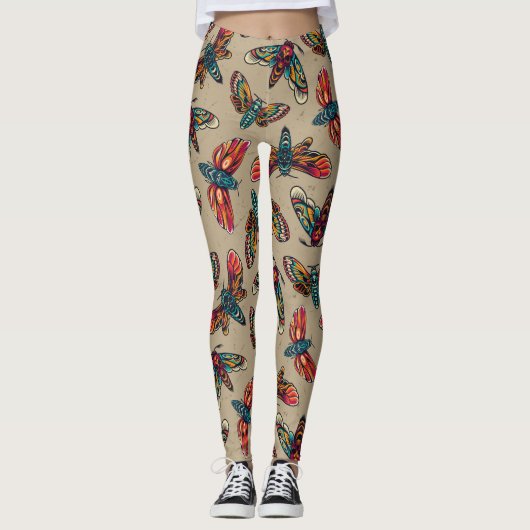 Farbenfrohe Todesmotten Leggings (Vorderseite)
