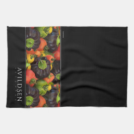 Farbenfrohe Tomate und Lila Bell Pepper Medley Geschirrtuch