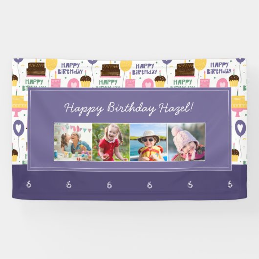 Farbenfrohe Tortenmuster Happy Birthday mit Name F Banner (Horizontal)