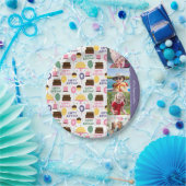 Farbenfrohe Tortenmuster Happy Birthday mit Name F Pappteller (Party)