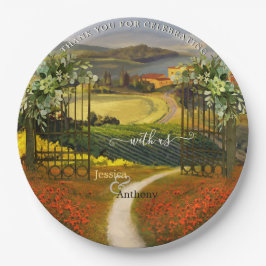 Farbenfrohe toskanische Landschaft Hochzeit Pappteller