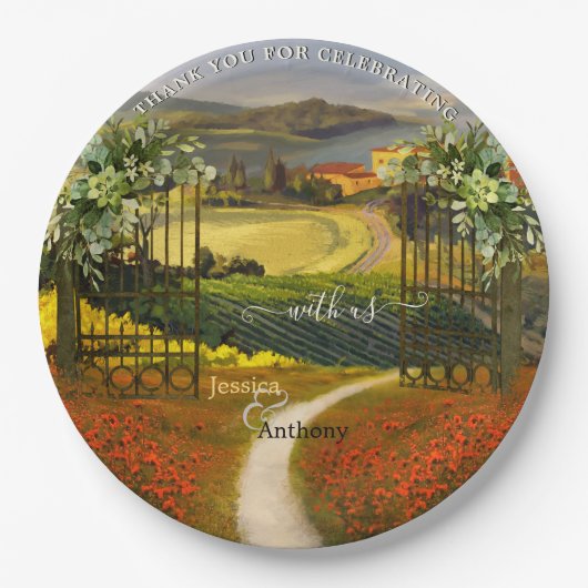 Farbenfrohe toskanische Landschaft Hochzeit Pappteller (Vorderseite)