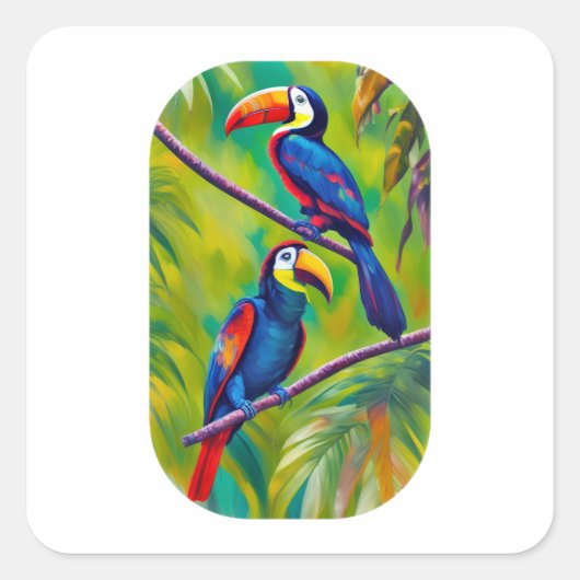 Farbenfrohe Toucan Bird Art Quadratischer Aufkleber (Vorderseite)