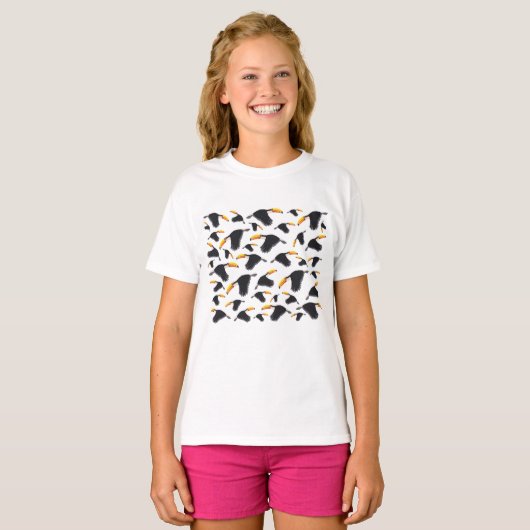 Farbenfrohe Toucan Tropical Bird Muster T-Shirt (Vorne ganz)