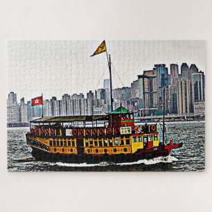 Farbenfrohe Touristenboot Victoria Hafen Hong Kong Puzzle