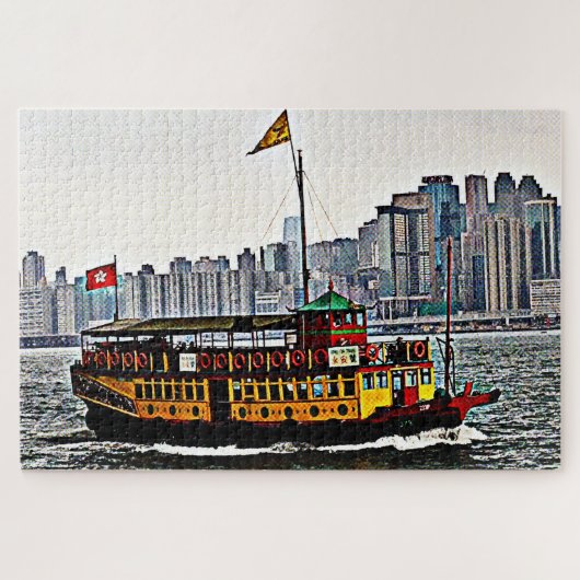 Farbenfrohe Touristenboot Victoria Hafen Hong Kong Puzzle (Horizontal)