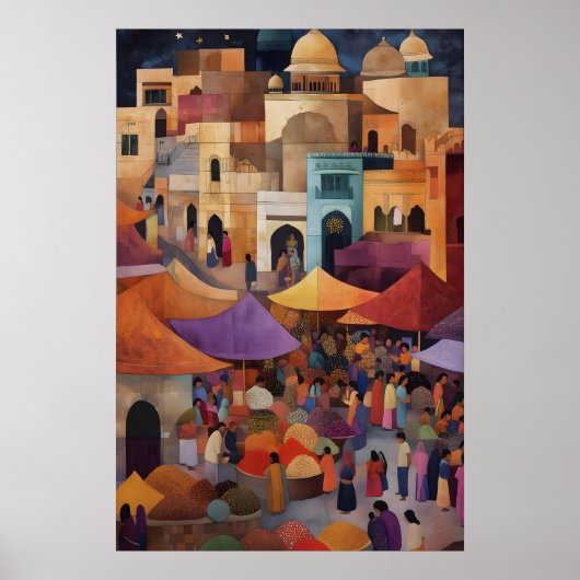 Farbenfrohe traditionelle indische Marktplatzmaler Poster (Vorne)