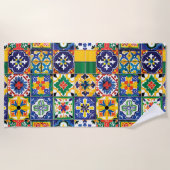 Farbenfrohe traditionelle mexikanische Talavera Ti Strandtuch (Vorderseite)