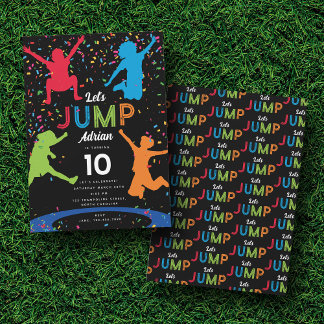 Farbenfrohe Trampolin Park Jump Kindergeburtstag P Einladung