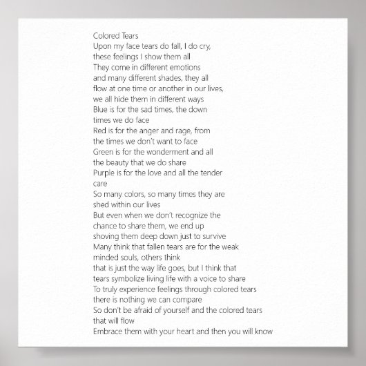Farbenfrohe Tränengedicht Poster (Vorne)