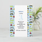 Farbenfrohe Transportmittel & Fahrzeuge Geburtstag Einladung (Stehend Vorderseite)