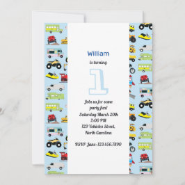 Farbenfrohe Transportmittel & Fahrzeuge Geburtstag Einladung