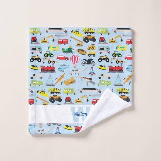 Farbenfrohe Transportmittel & Fahrzeuge Kindermust Badhandtuch Set (Waschlappen)